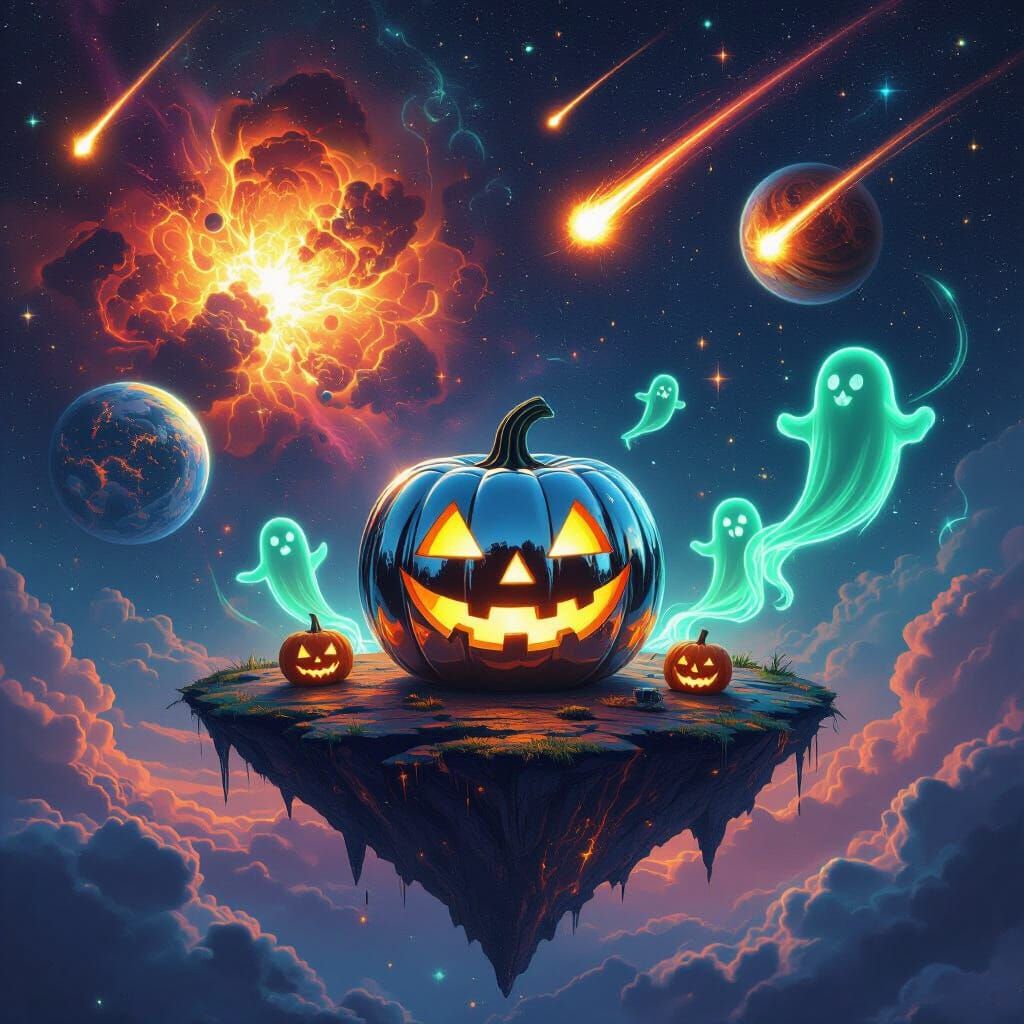 Chrome Jack O'Lantern in Cosmic Fantasy Art