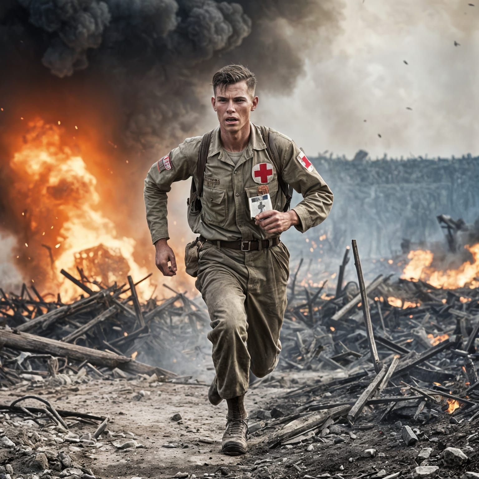 WW2 Medic in Action: Unarmed American Runs Amidst War Torn G...