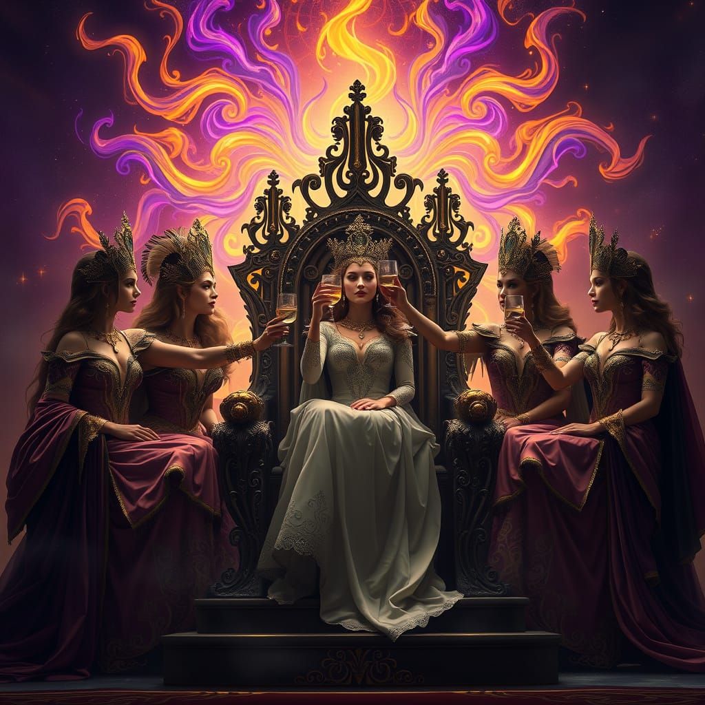 Regal Queens Toast in Dark Fantasy Style