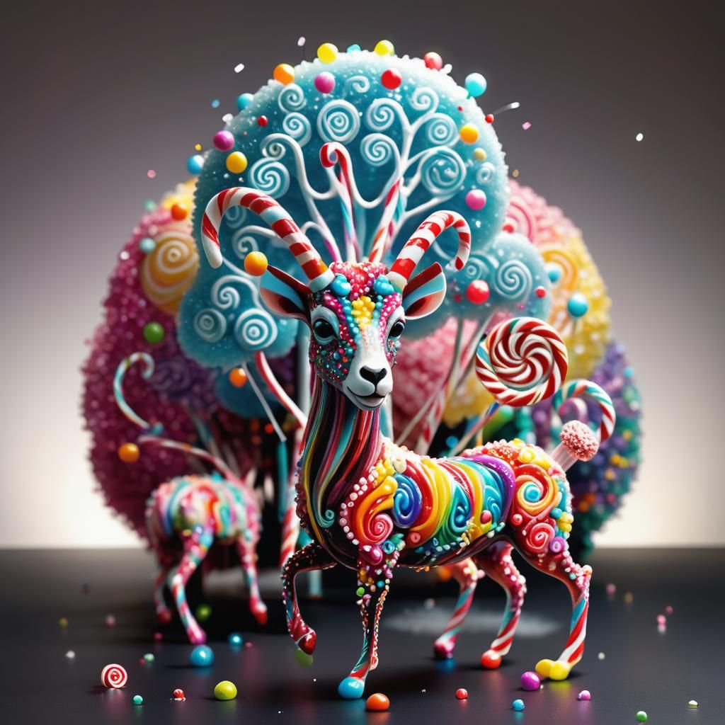 Colorful Ibex in Candy Land: 3D Digital Art