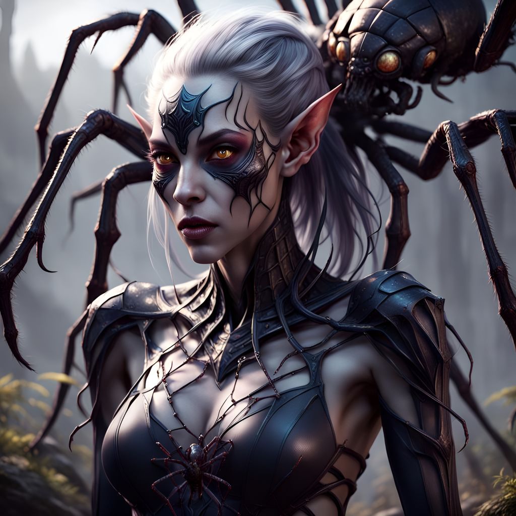 Dark Elf Spider Hybrid in Detailed Matte Painting