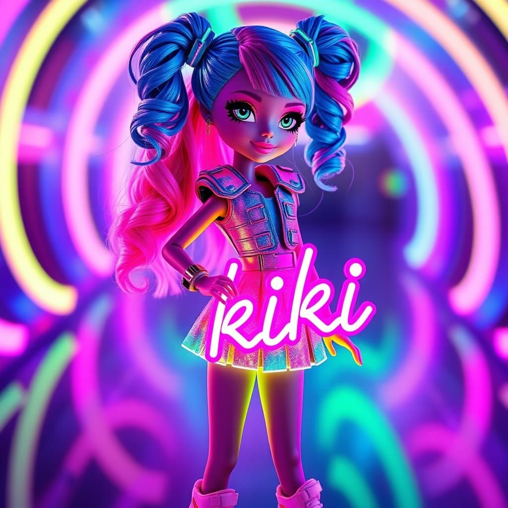 Bratz Doll with Neon Hair in Pop Surrealist Style
