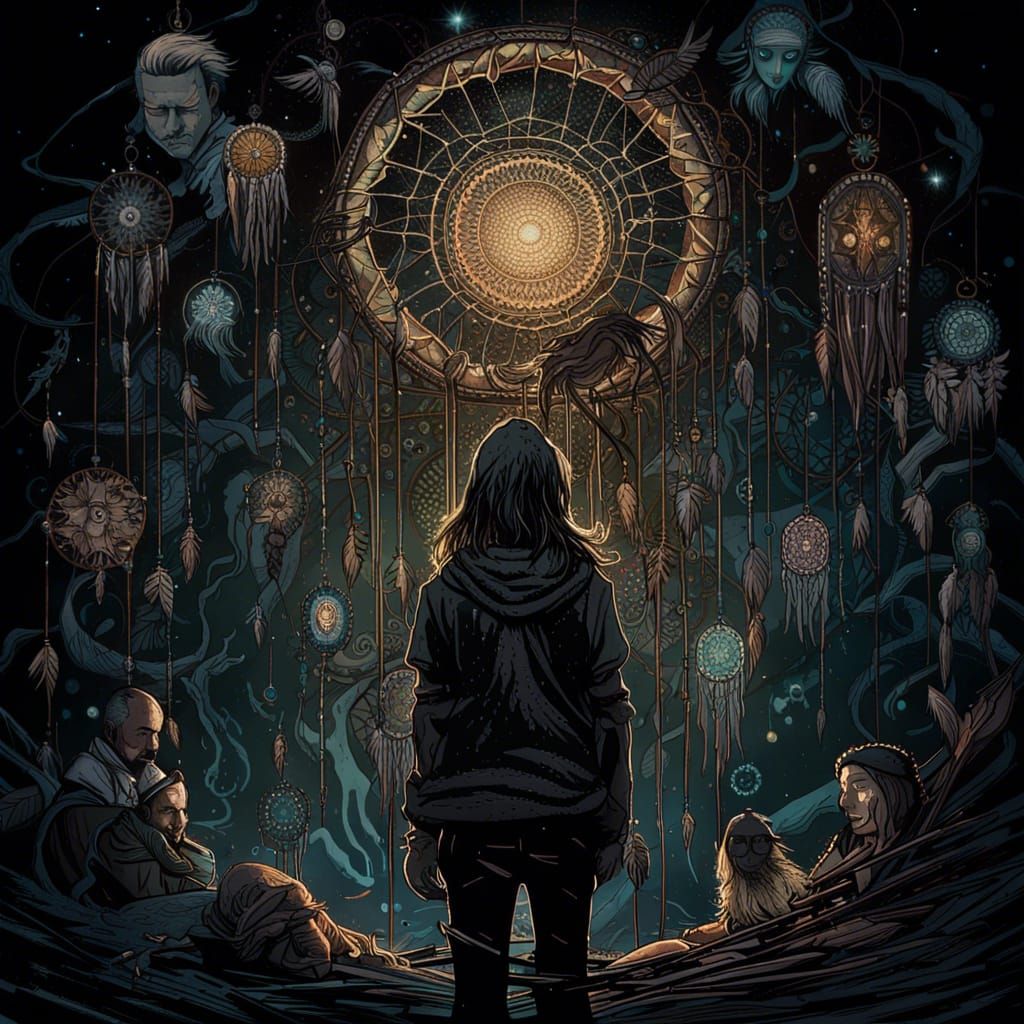 Detailed Dreamcatcher in Dark Room, Digital Art