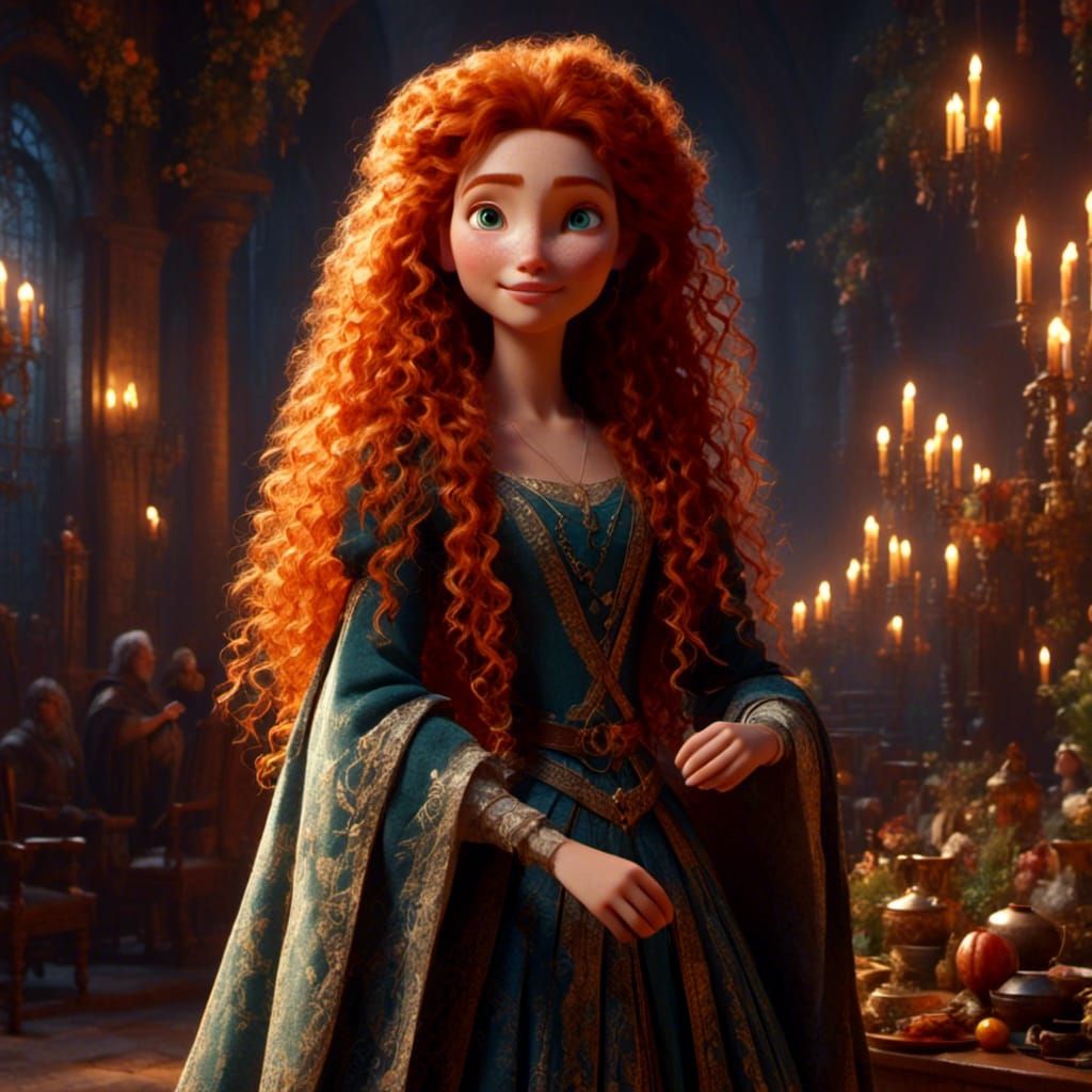 Disney Pixar Merida Portrait in Royal Gown