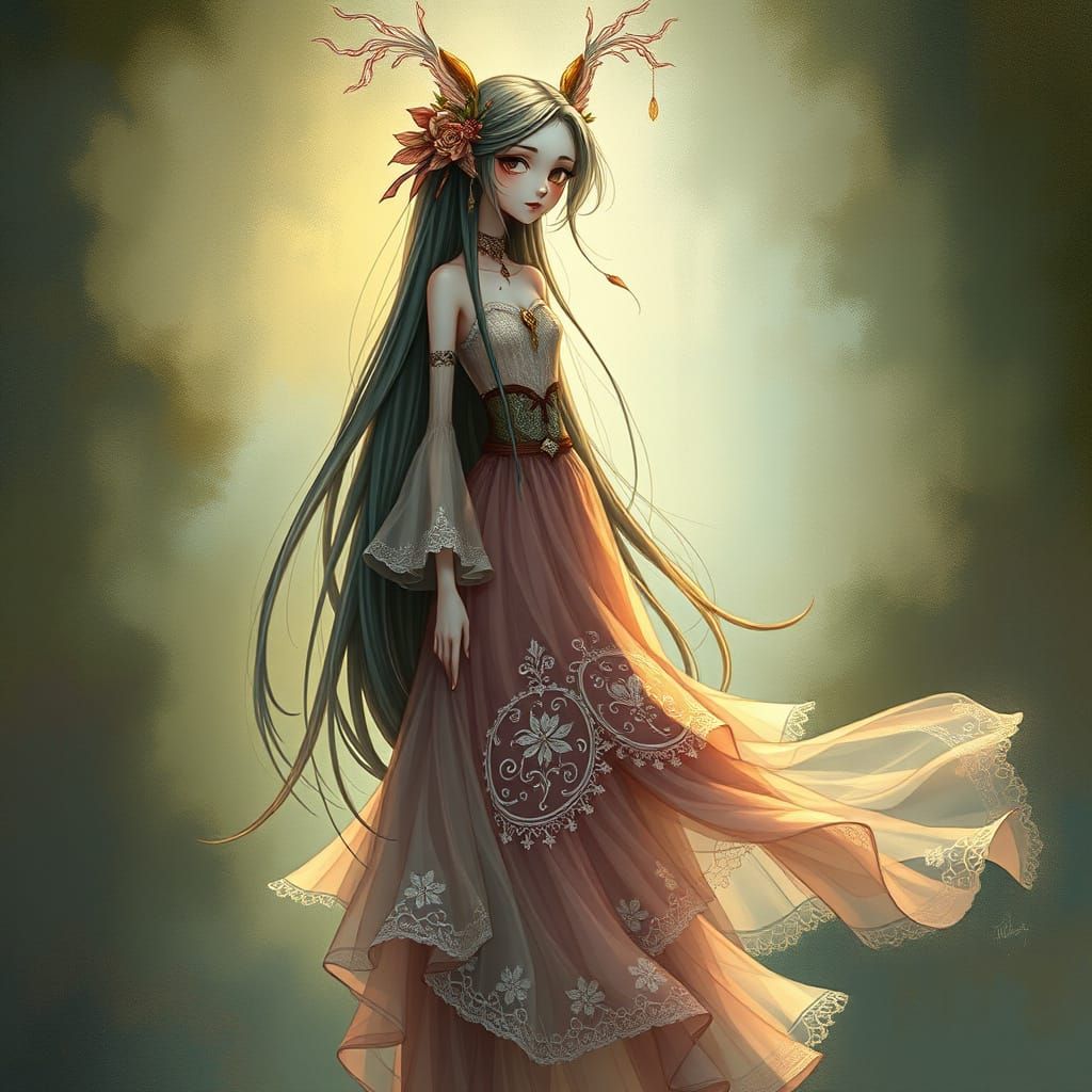Bohemian Female Character in Whimsical Digital Art