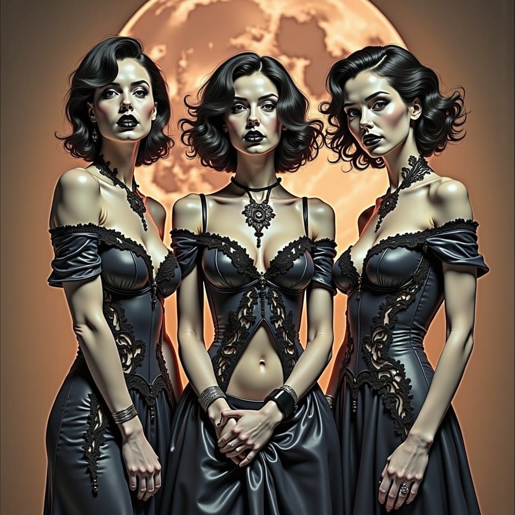 Luminous Gothic Sirens Adorned in Dark Plum Elegance
