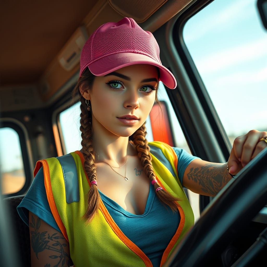 Photorealistic Portrait of a Woman Truck Driver