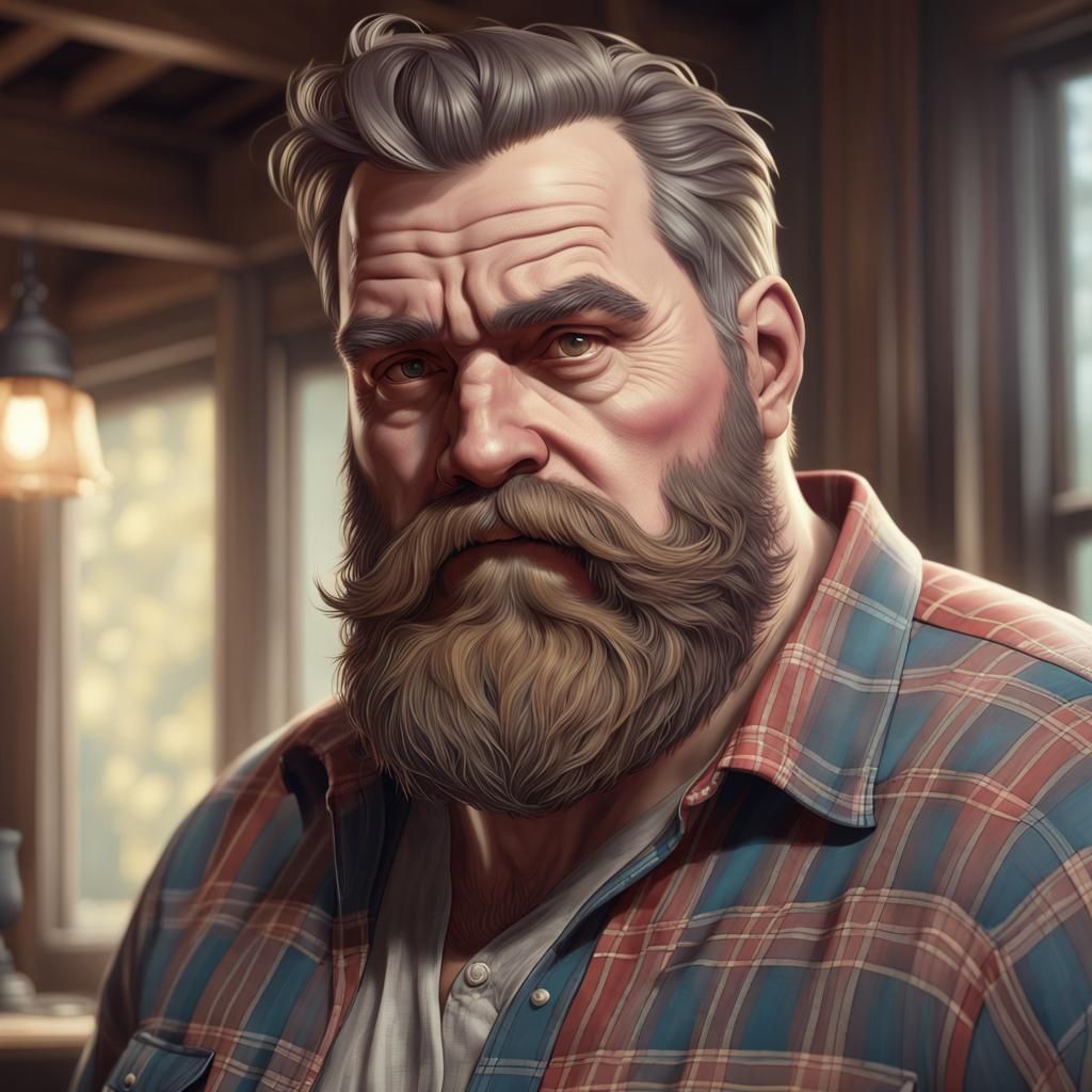 Bearded Man Portrait in Hyperdetailed Digital Art Style