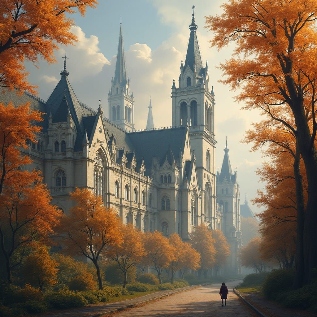 Ethereal Literary City in Autumn Splendor