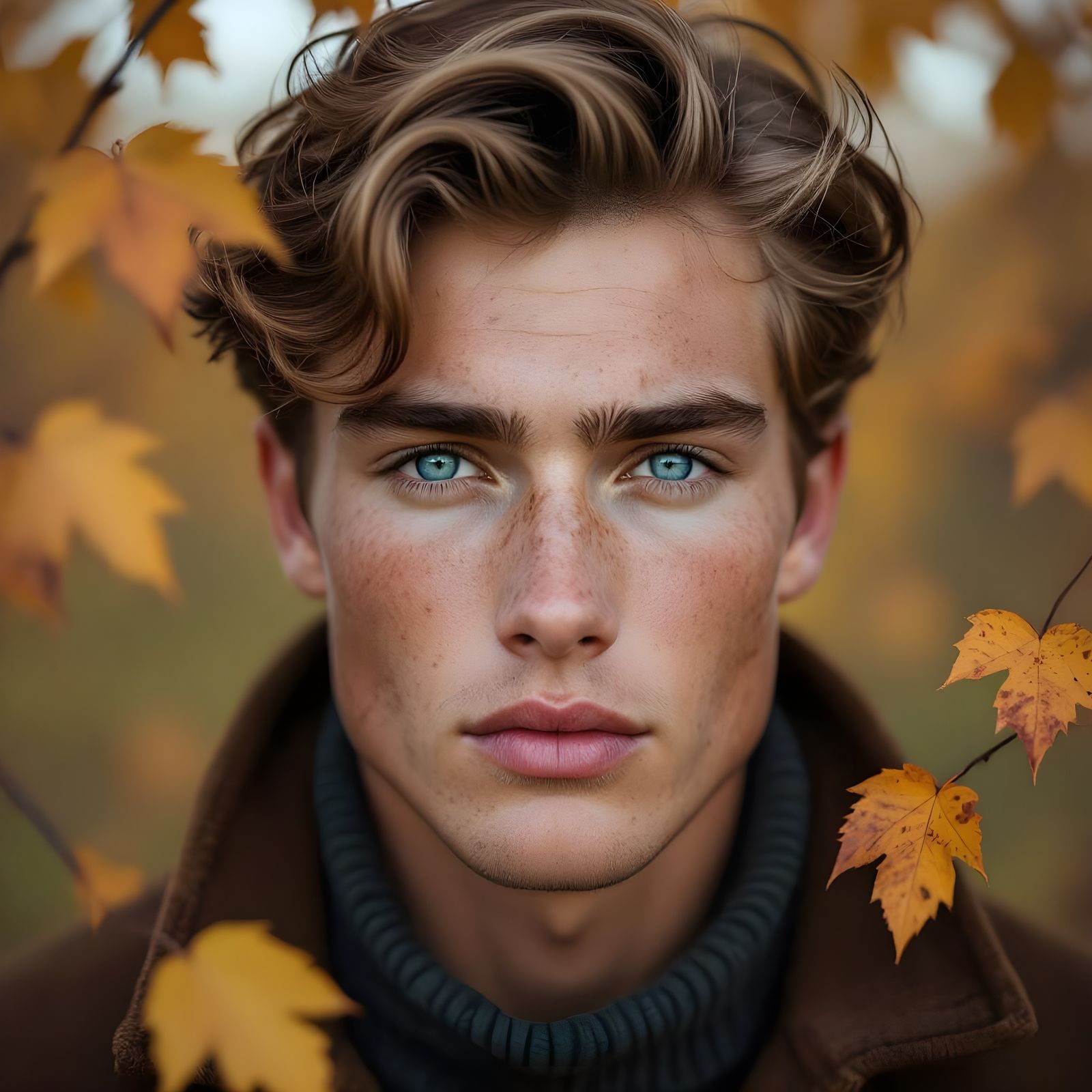 Striking Close-Up Portrait with Autumnal Foliage