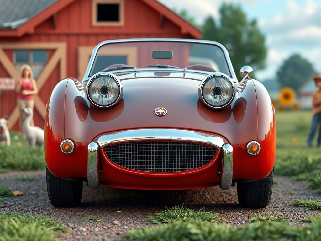 Whimsical Austin-Healey Sprite in 3D Claymation Style
