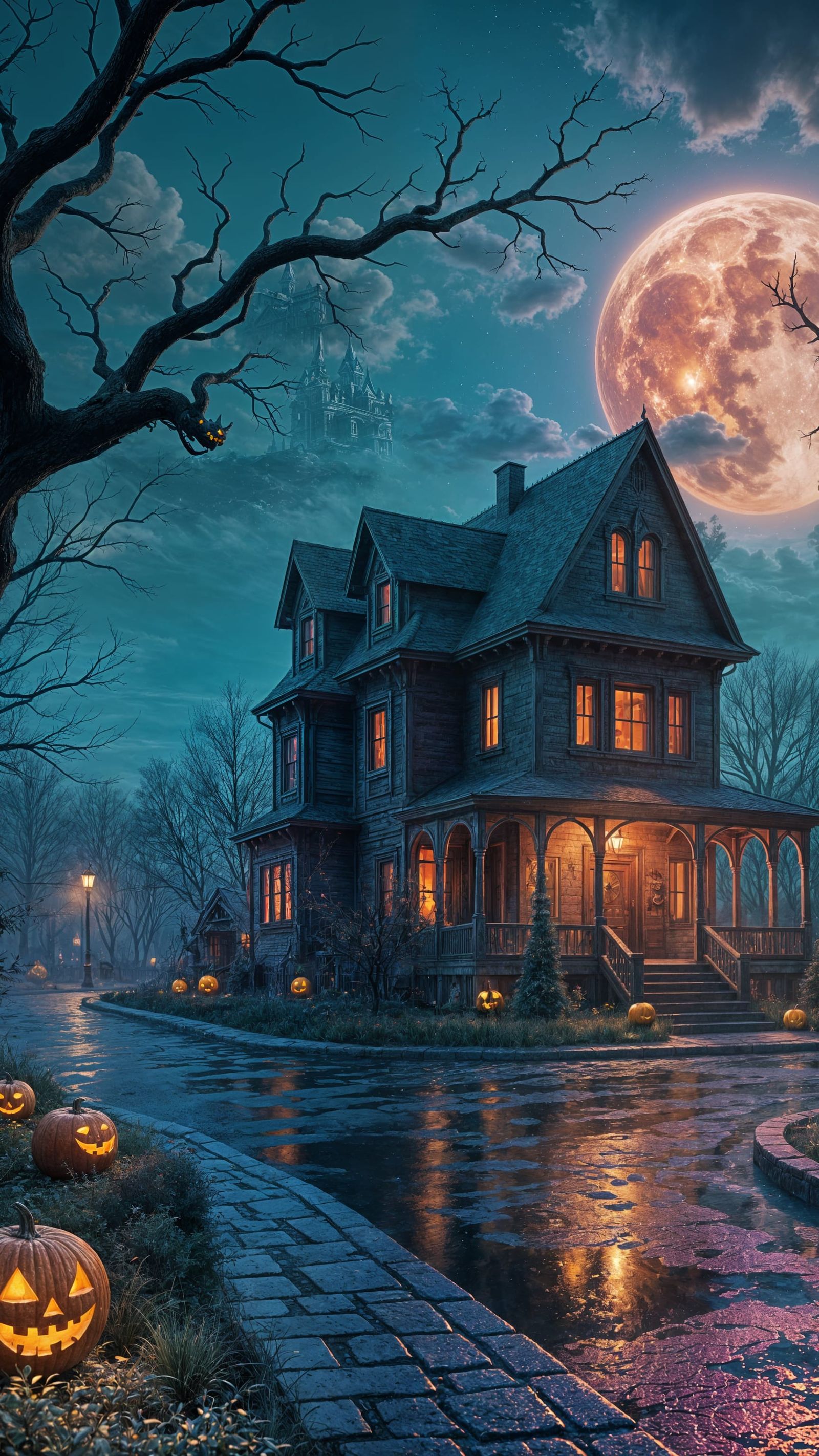 Nostalgic 90s Haunted House Halloween Scene