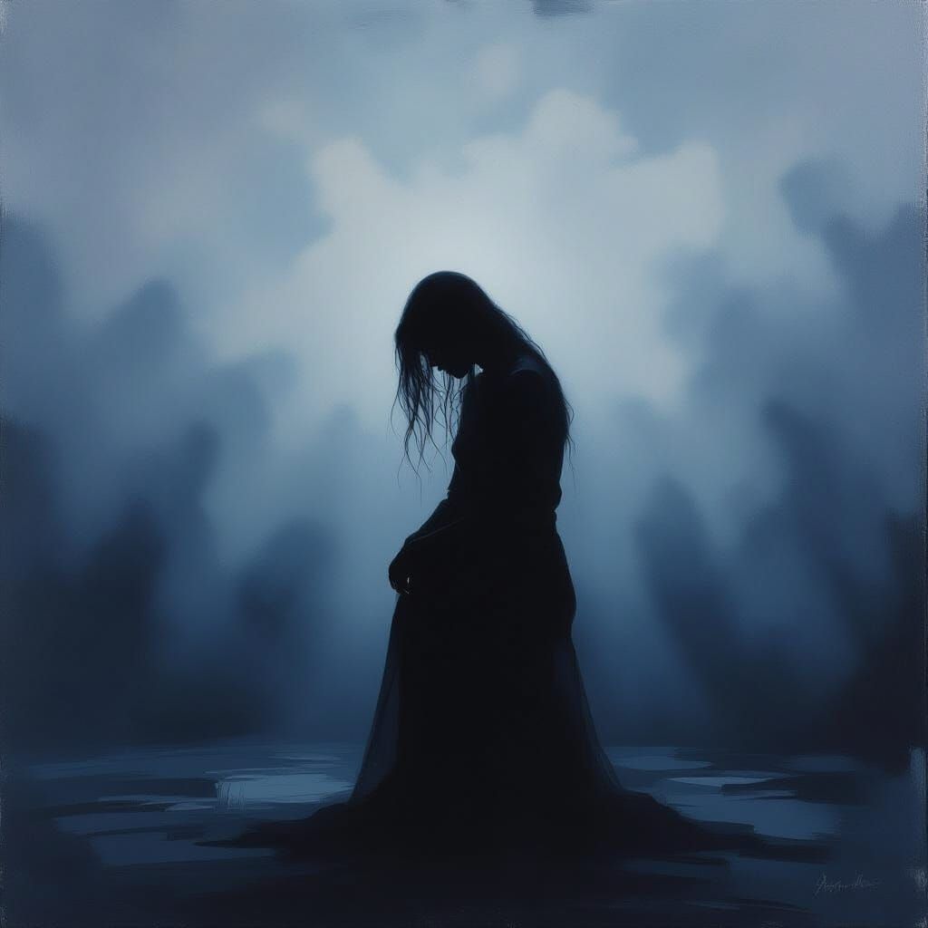 Solitary Figure in Oil Painting Evokes Profound Sadness