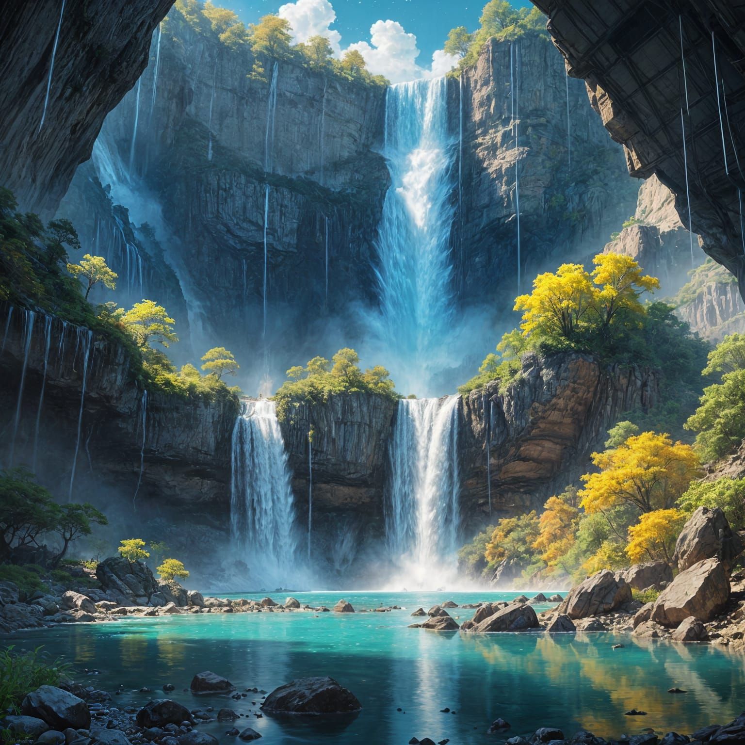 Epic Waterfalls with Starry Reflections