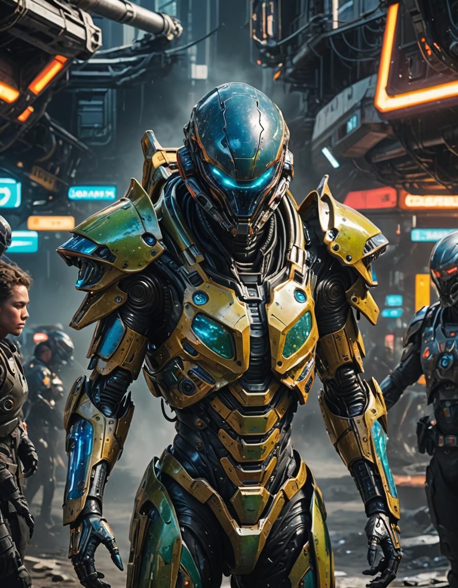 Futuristic Alien Cyborg in Detailed Armor, UHD