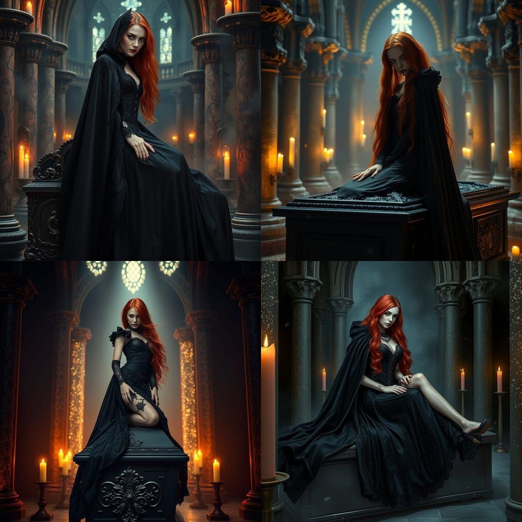 Vampire Girl in Castle with Diamond Dress