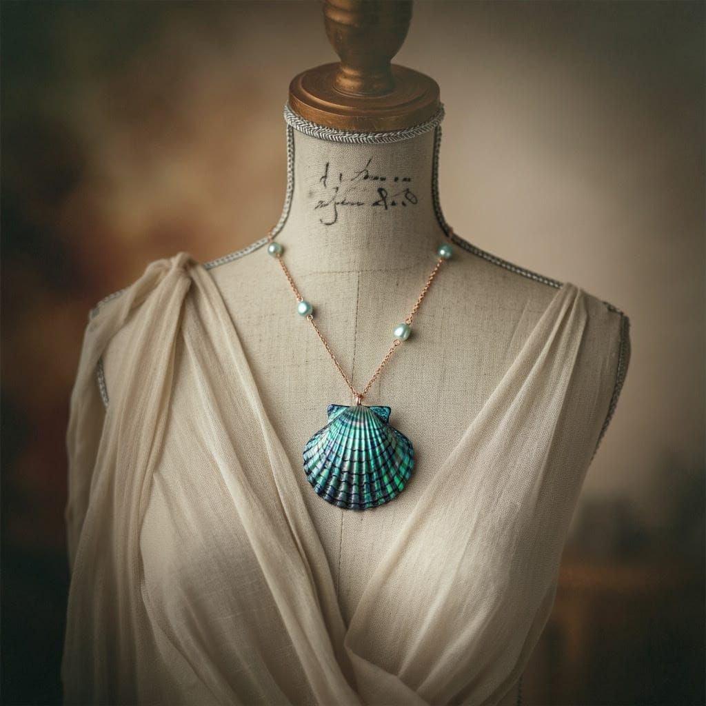 Filigree Shell Necklace with Sea Green Pearls