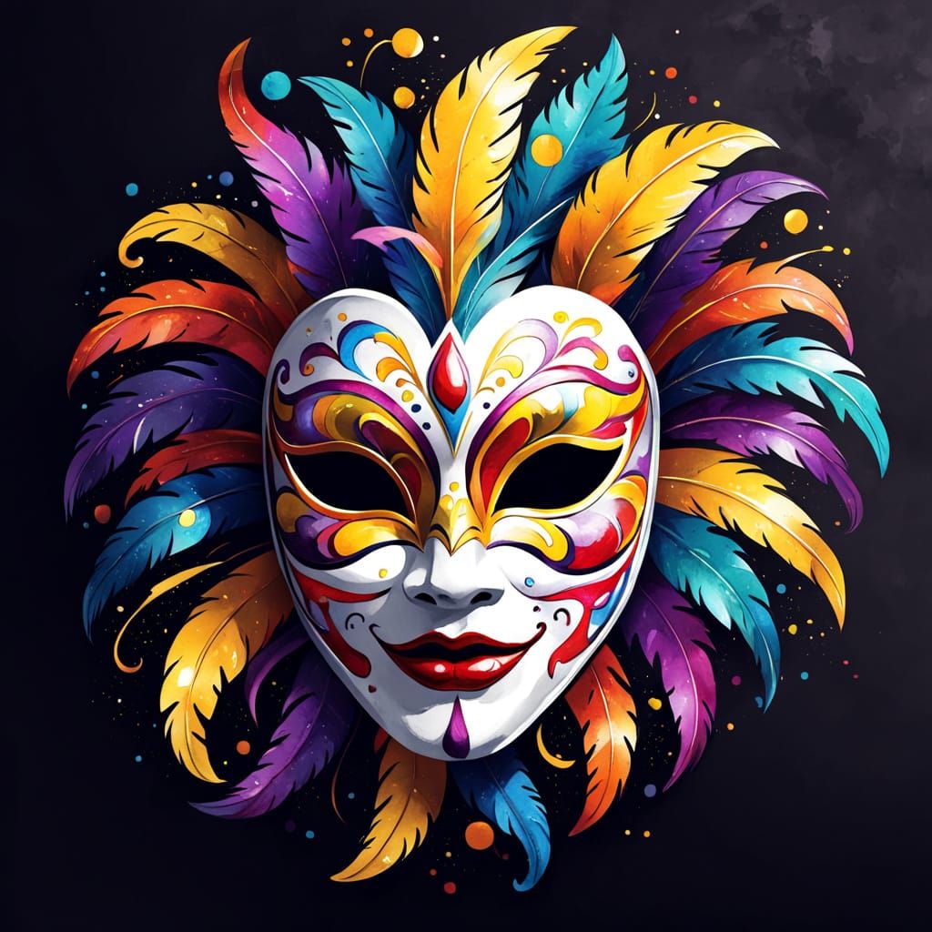 Stylized Carnival Mask Watercolor Sketch in Cartoon Style