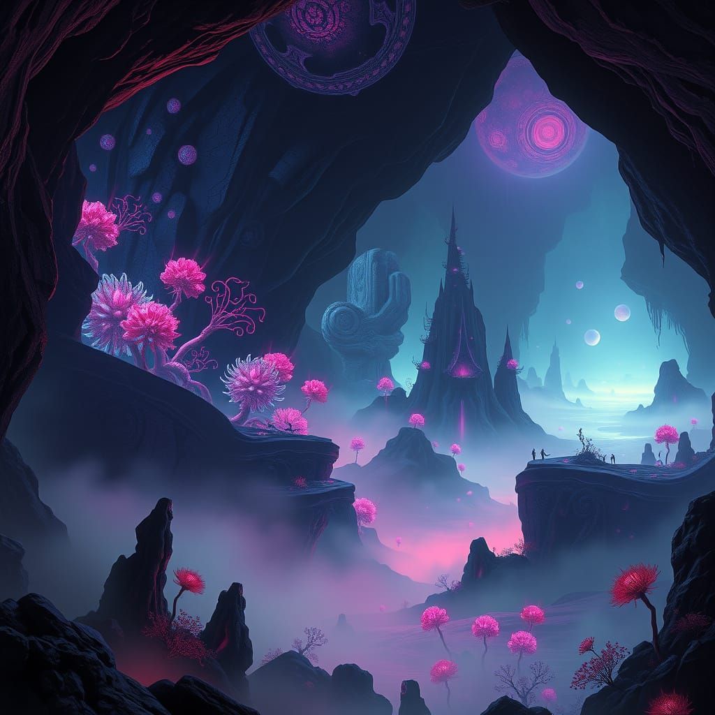 Surreal Dreamscapes with Alien Flora and Fauna