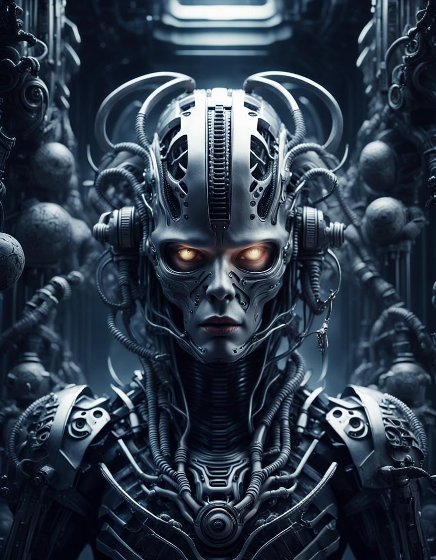 Enigmatic Alien in Biomechanical Suit: A Sci-Fi Portrait
