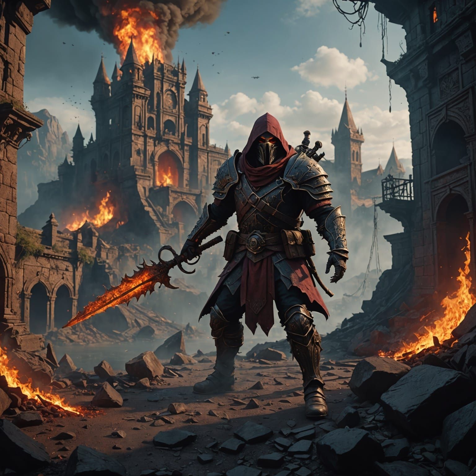 Terrifying Dark Panic in Detailed Matte Painting