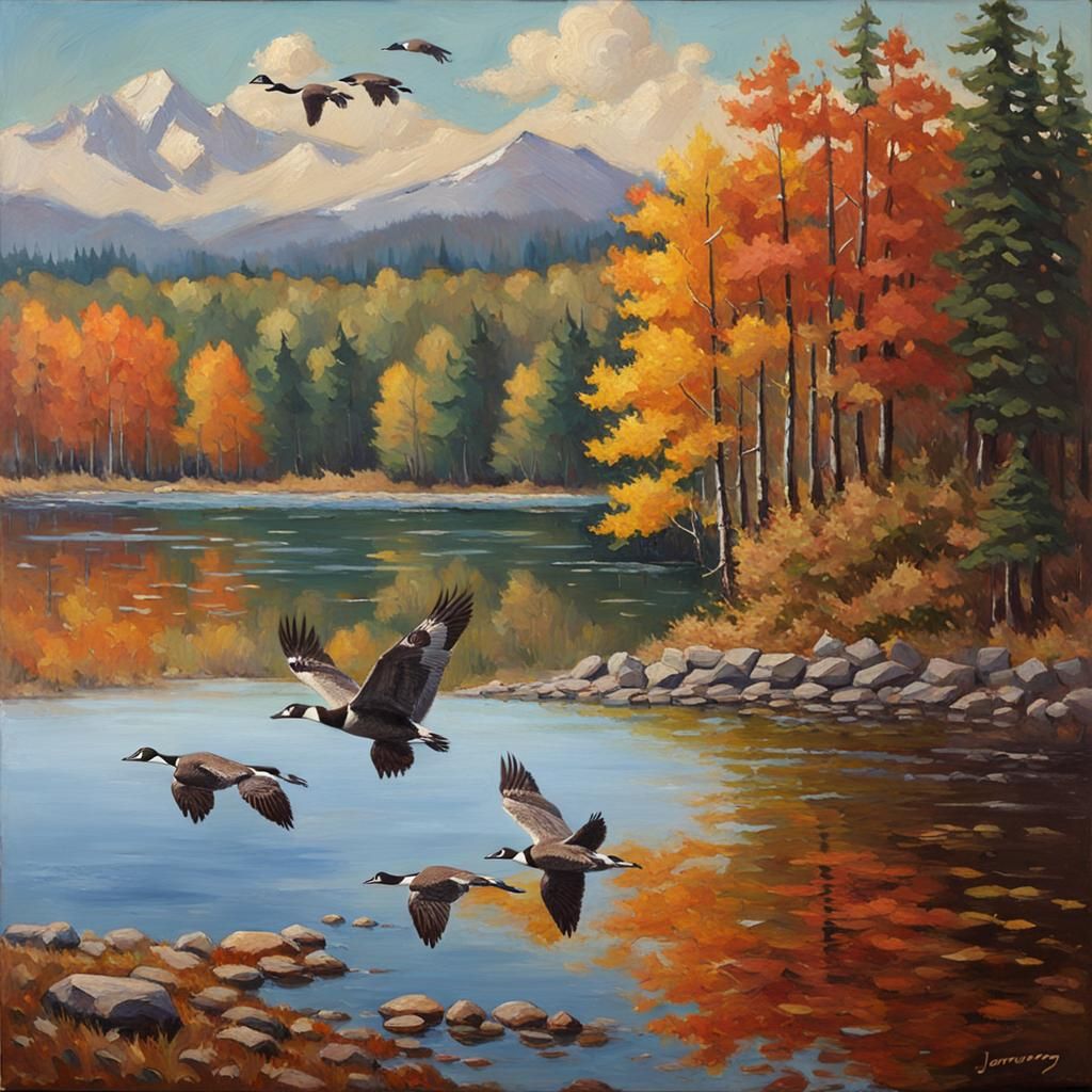 Canadian Geese Flight: An Oil Painting