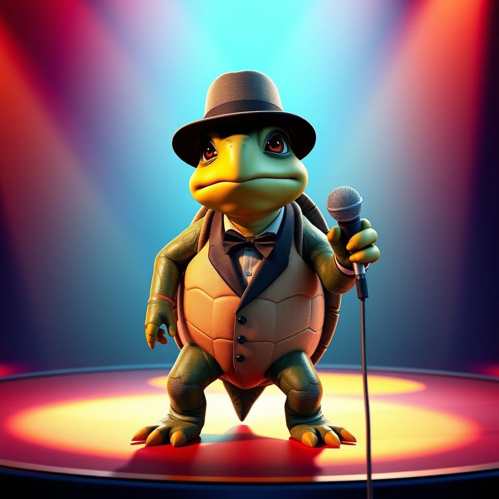 Frank Sinatra Turtle Performance in 3D Digital Art