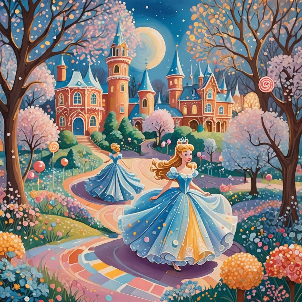 Cinderella in Candyland: A Whimsical Gouache Painting