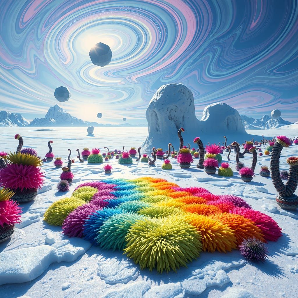 Surreal Cryopunk Landscape with Rainbow Rug