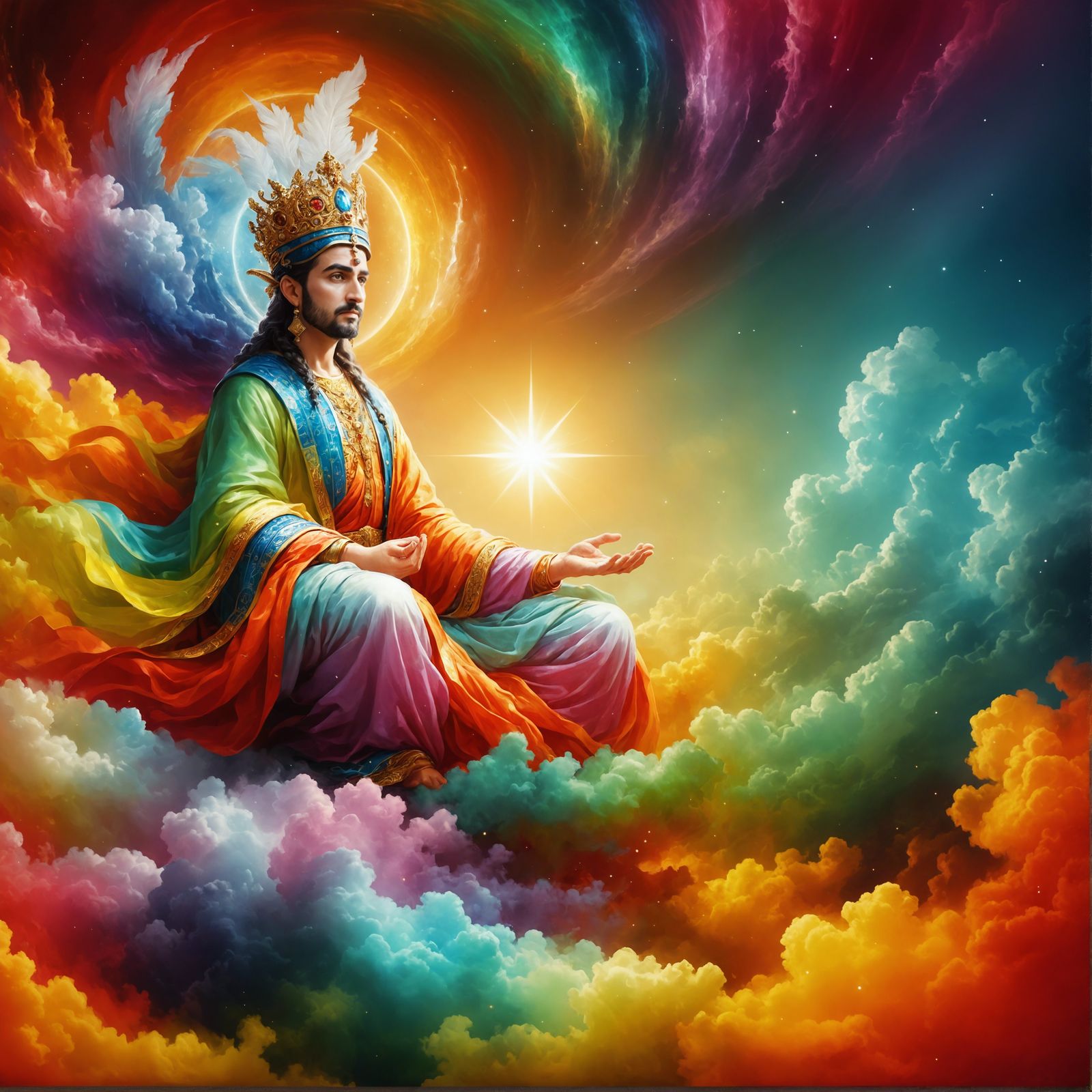 Abstract Deity in Colorful Sky Radiating Light
