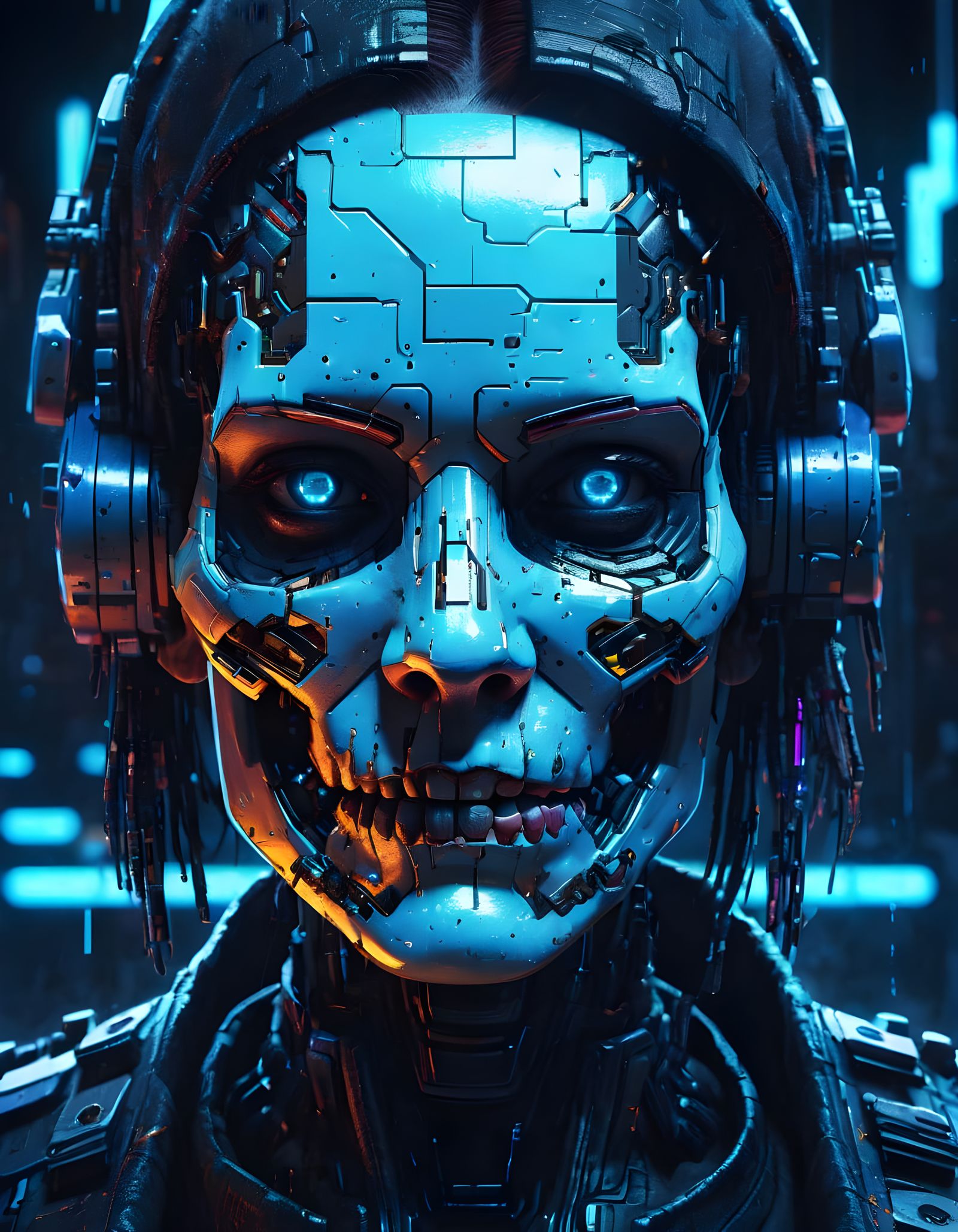 Cyborg Woman with Pixelated Decay: Hyperrealistic Concept Ar...