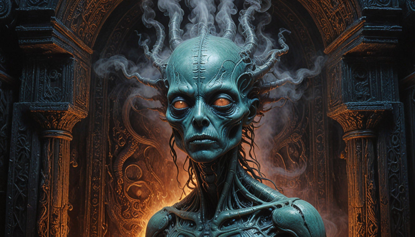 Surreal Alien Shapeshifter in a Cryptid Taxidermy Lair