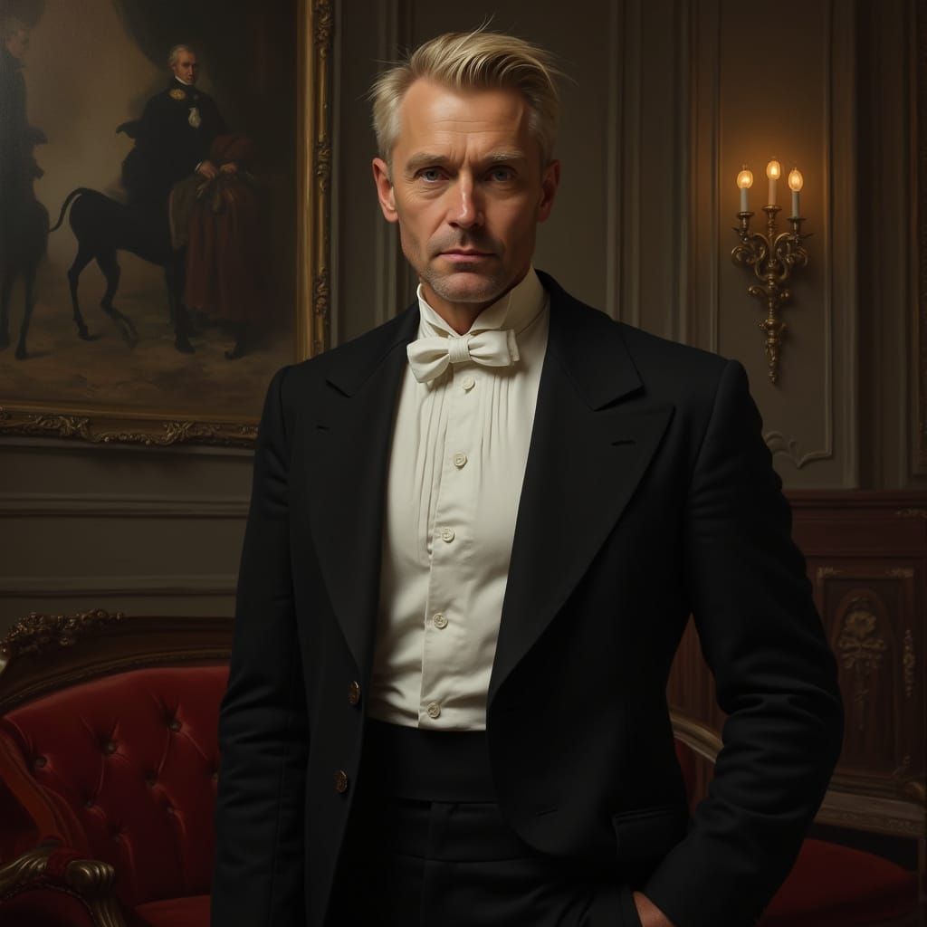 Sleek Victorian Gentleman in Somerset Club Setting, in Reali...