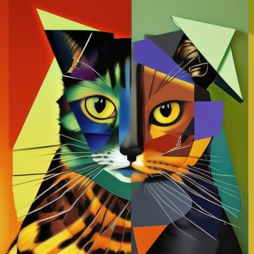 Cubist Tortoiseshell Cat in Geometric Art Deco Style