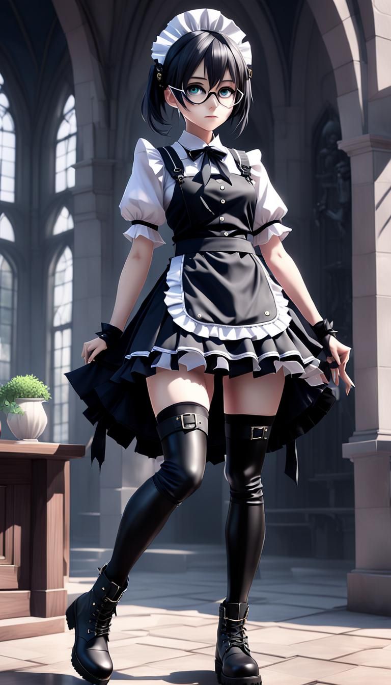 Anime Goth Maid in 3D Render