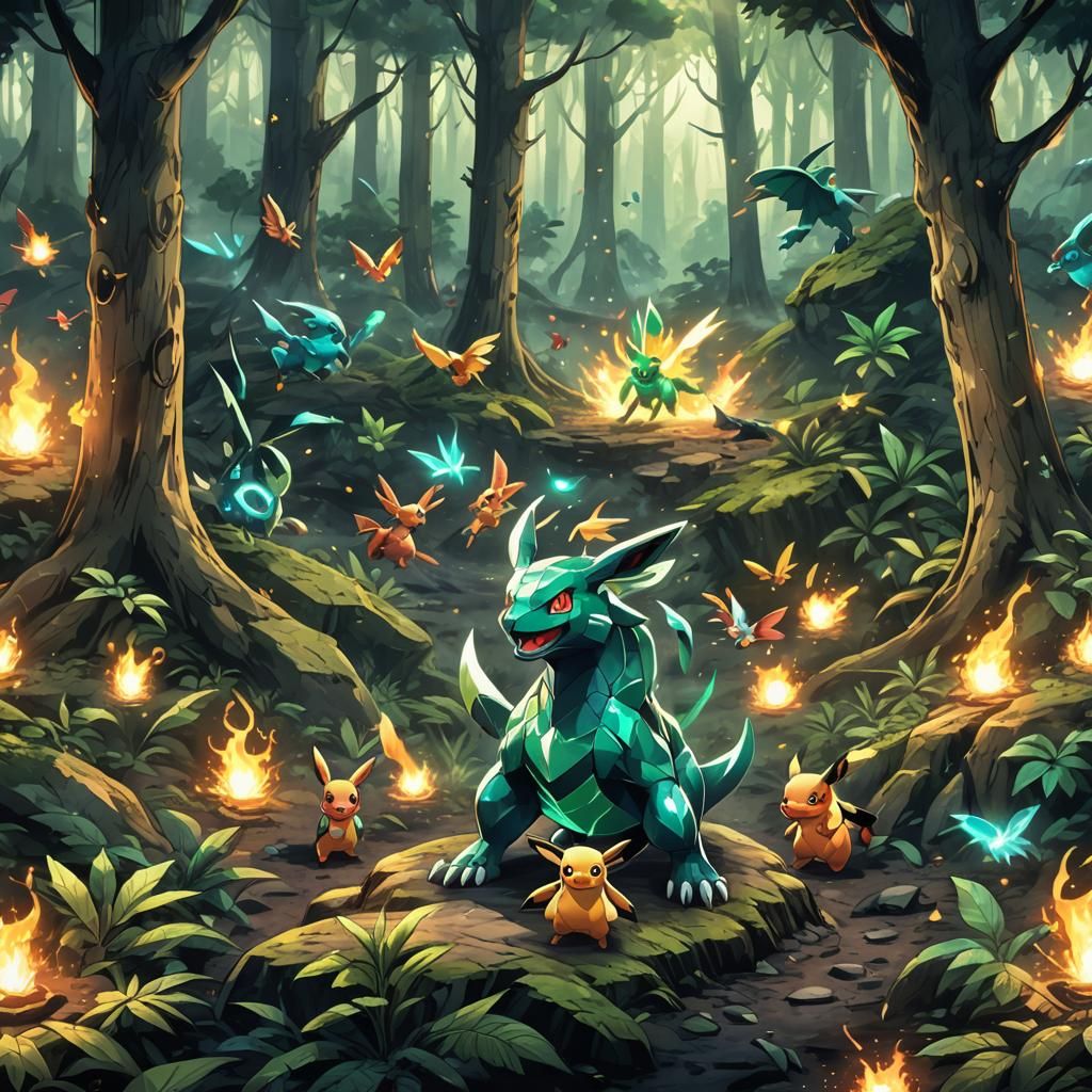 Pokémon Battles in Emerald Forest: Concept Art