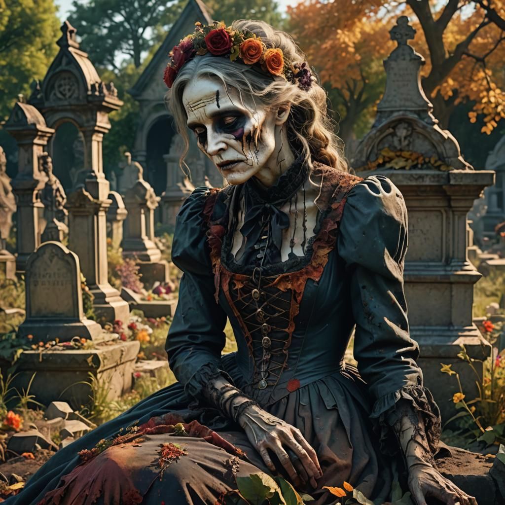 Decaying Woman Emerges From Grave in Cemetery
