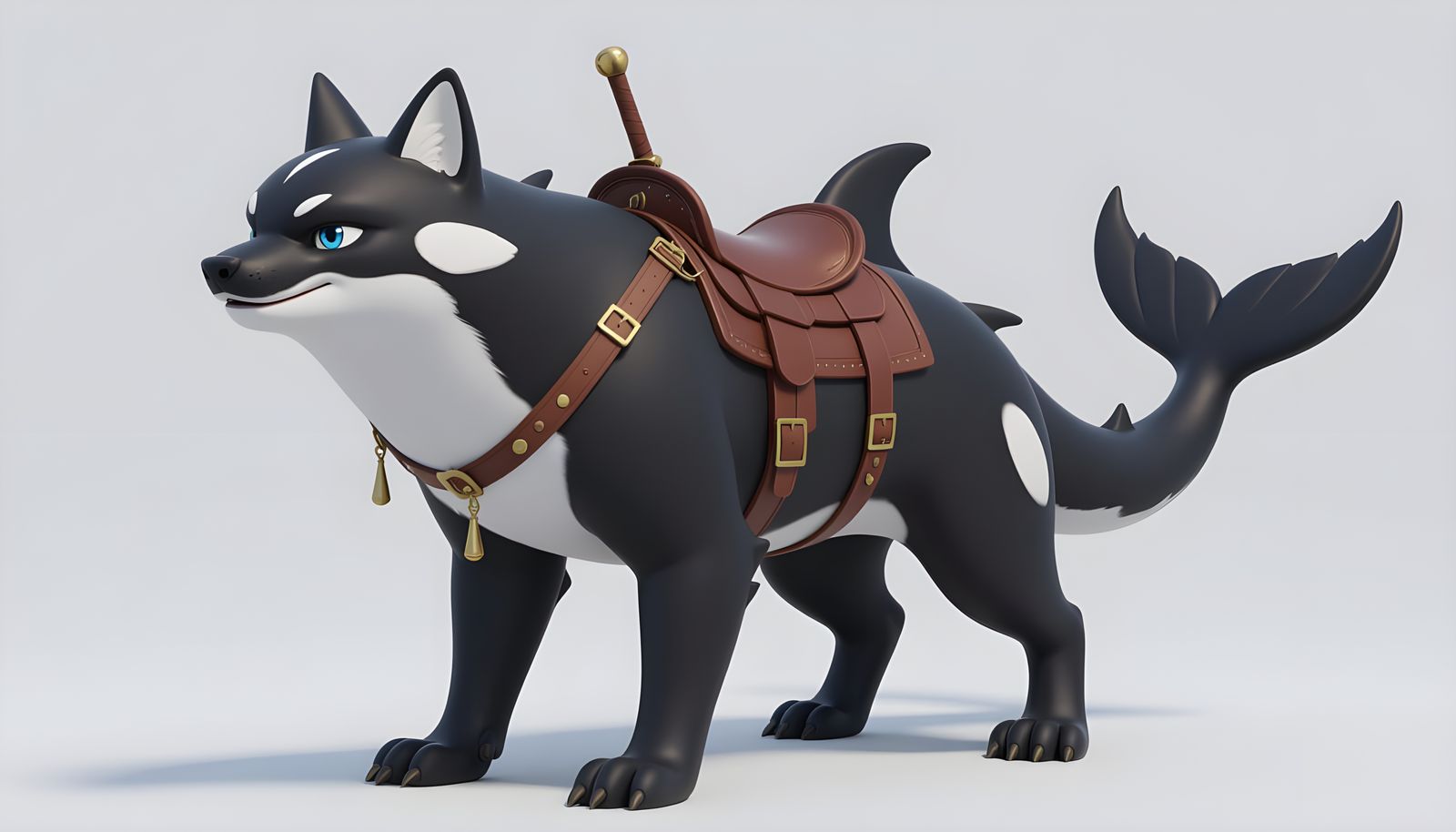 Orca-Wolf Hybrid Creature in Anime Style