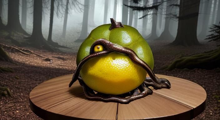 Hyperrealistic Mutant Lemon Fruit Monster Portrait