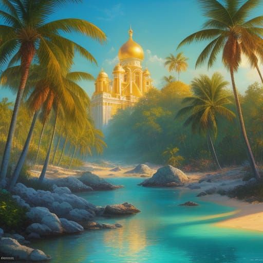 Serenity in Paradise, Masterpiece Oil on Canvas