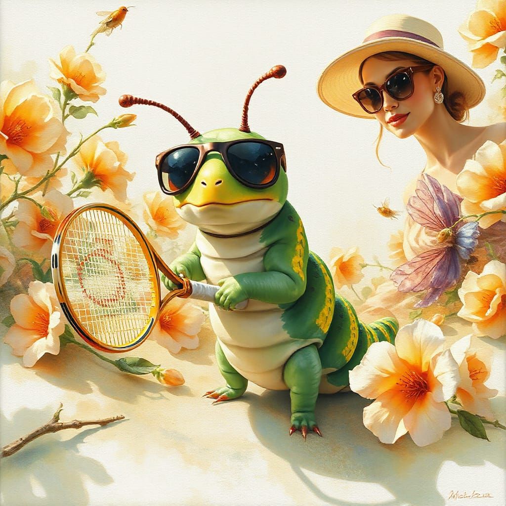 Caterpillar Wins Wimbledon in Gouache Watercolor Style