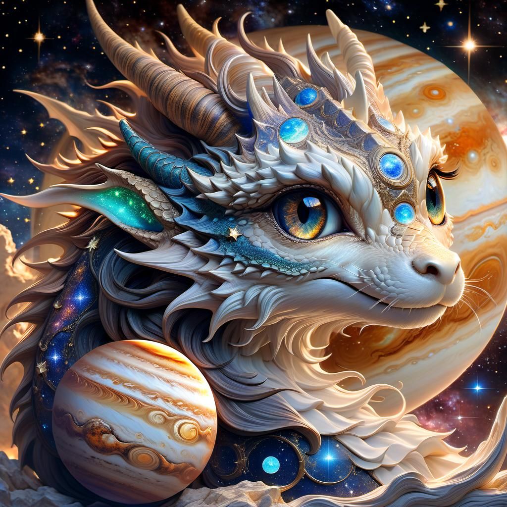 Adorable Jupiter Dragon Portrait with Luminescent Stars
