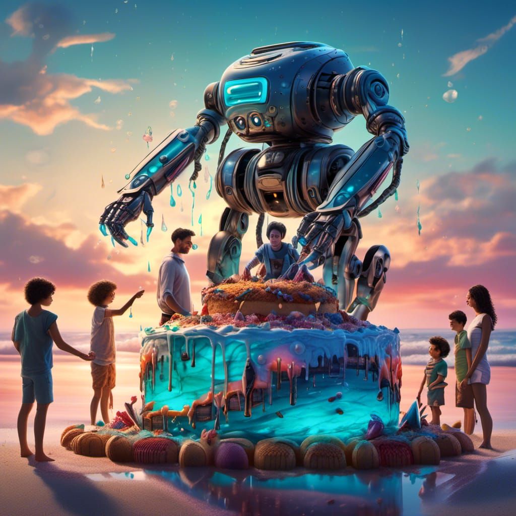 Futuristic Robot Cake Party on the Beach