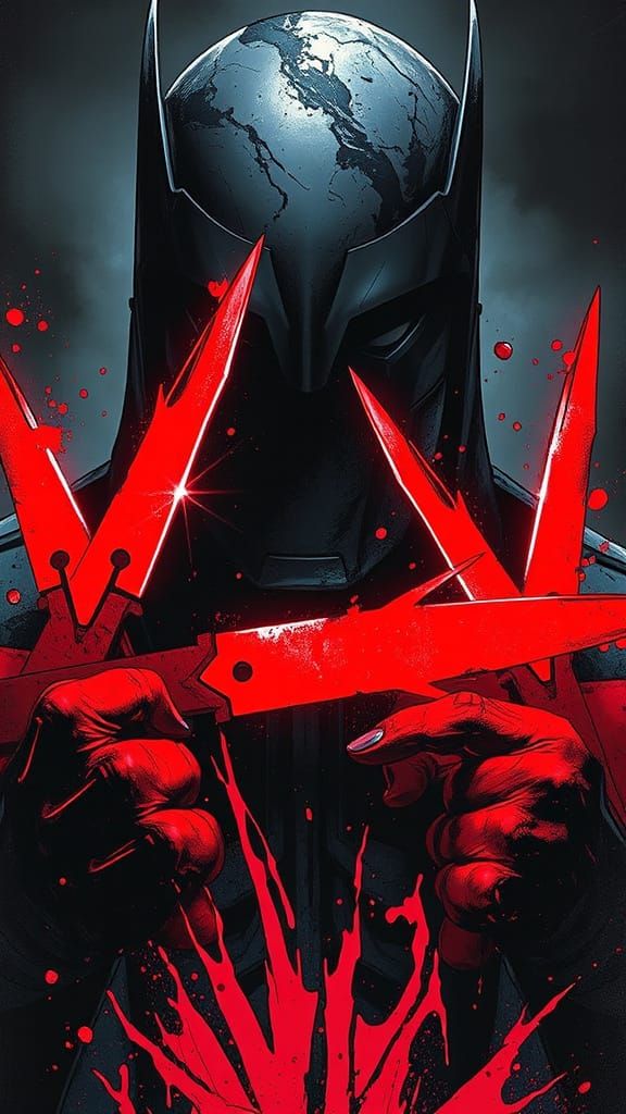 Electric Crimson Blades in Dark Marvel Comic Style