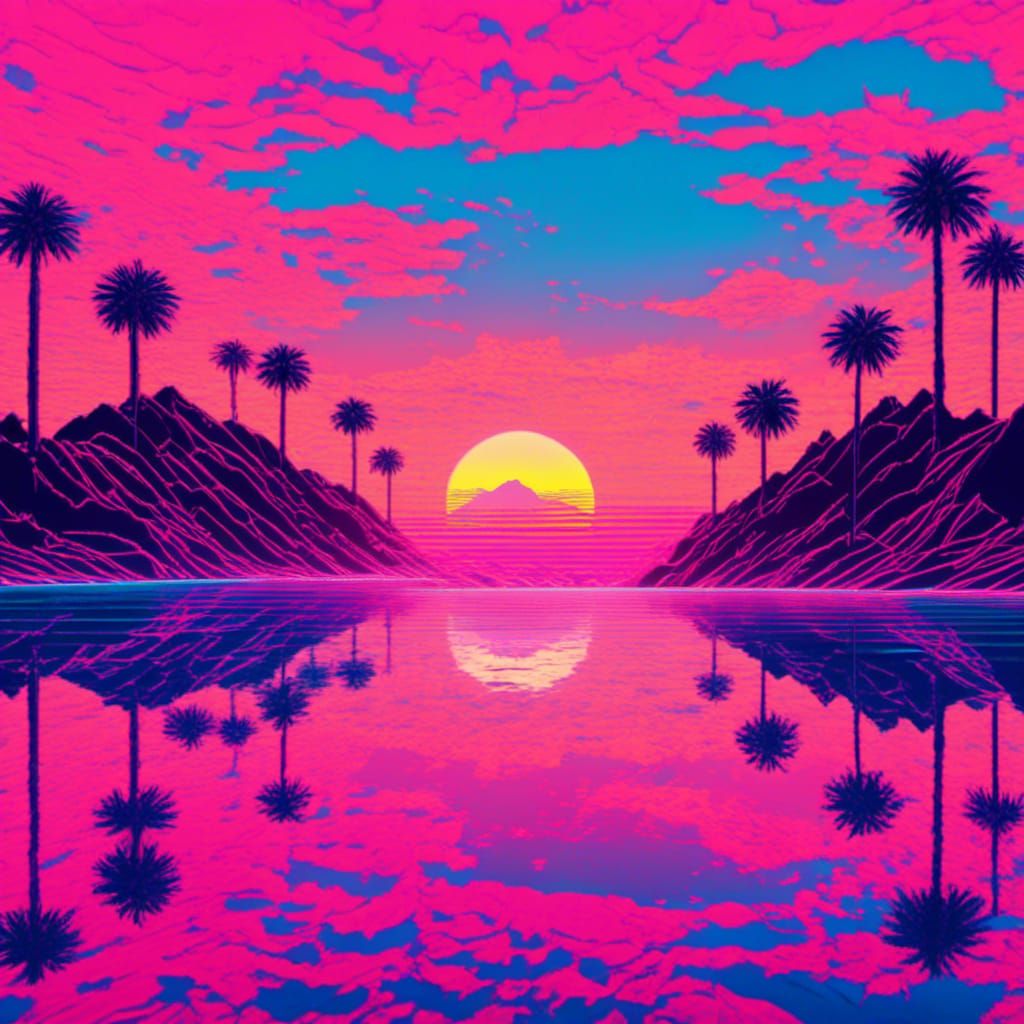 Montana De Oro Vaporwave Sunset in Retro Style