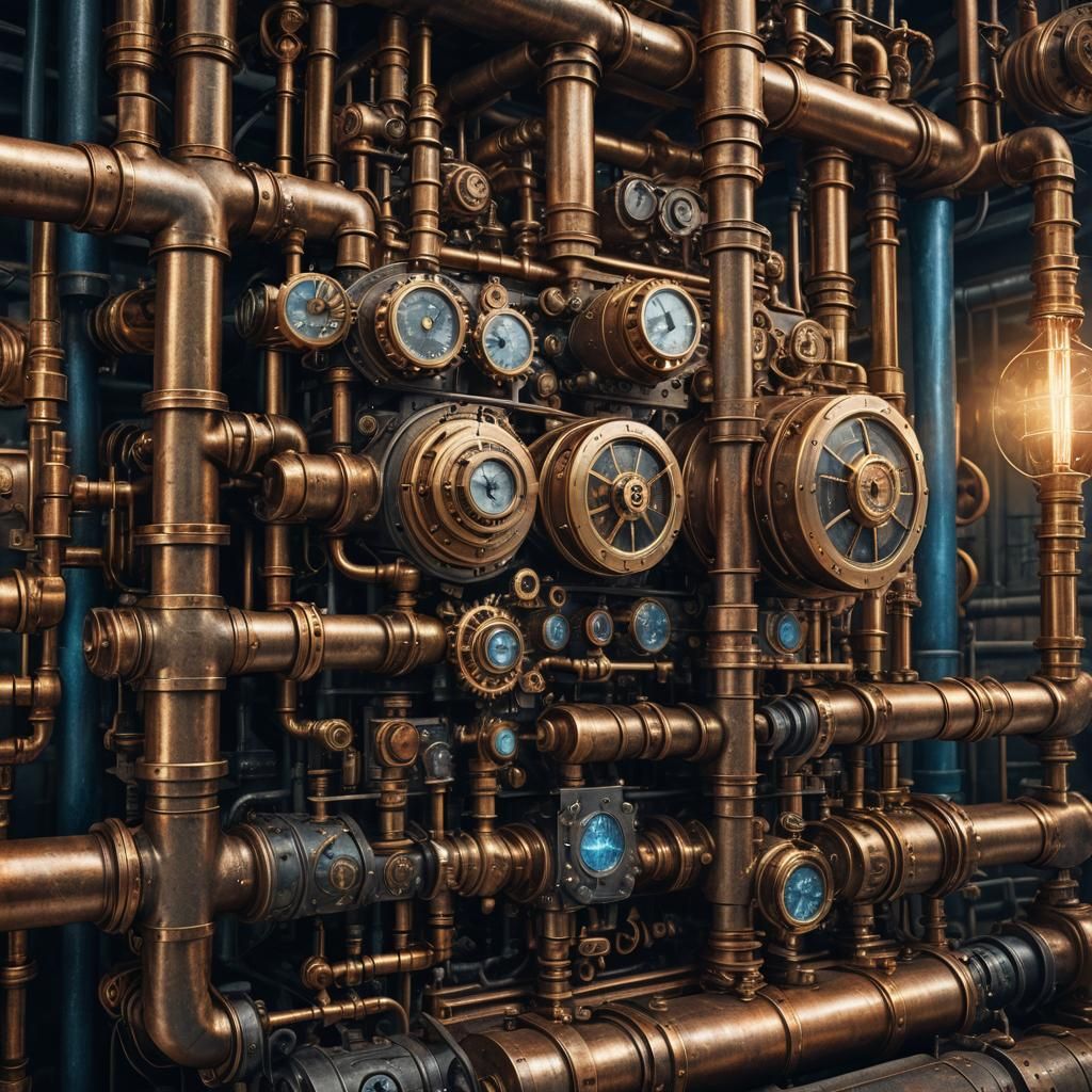 Intricate Steampunk Engine Room in 19th Century Factory