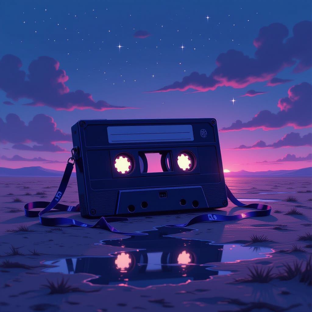 Giant Ancient Cassette Tape on Desolate Plain