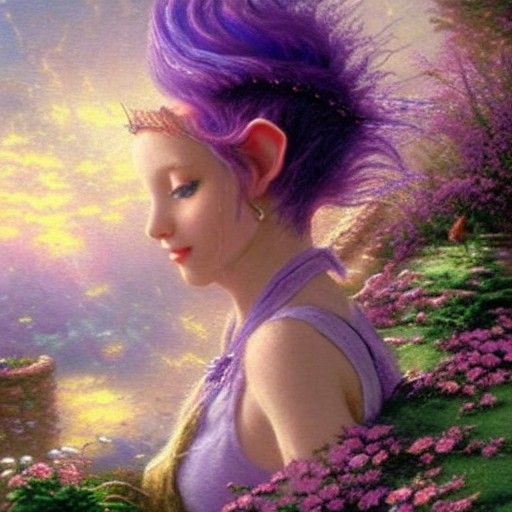 Ethereal Elf Girl with Purple Mohawk, Hyperdetailed Fantasy