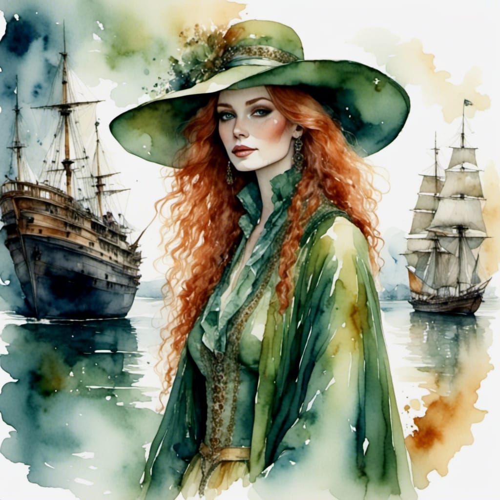 Elegant 17th Century Noblewoman: Ethereal Watercolor Portrai...