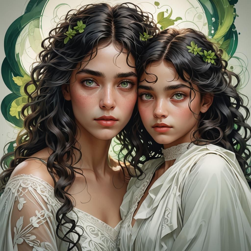 Mother and Daughter Portrait in Digital Art Style